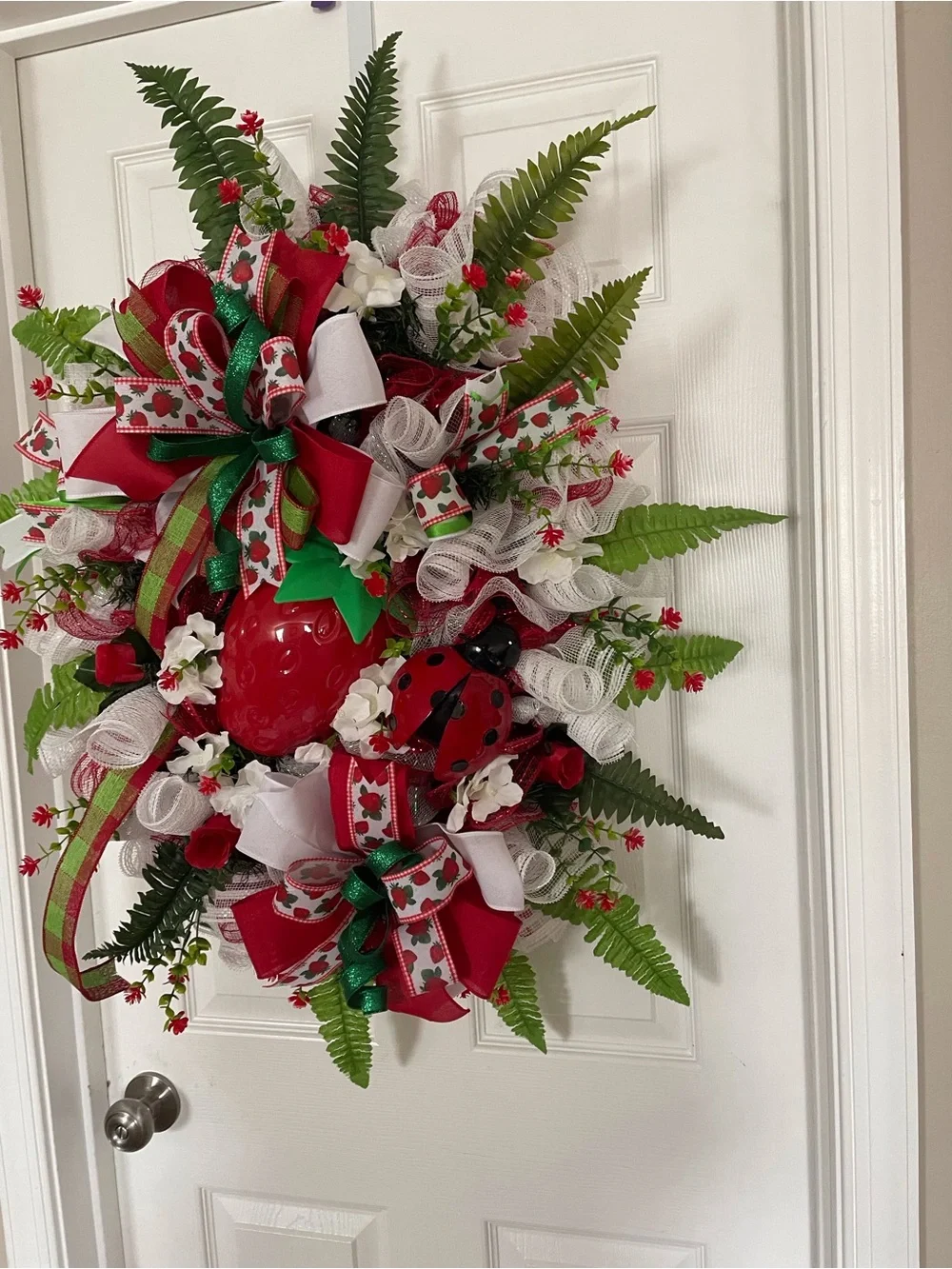 Festive Red Ladybug and Strawberry Door Wreath